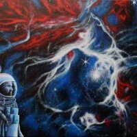 Portrait de gianni avec la nébuleuse de la tarentule, acrylic on canvas